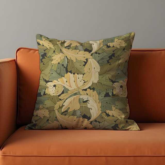 Green & Mustard Leaf Print Cushion Cover, Autumn Botanical Scroll Pattern Pillow Tropical Living Room & Bedroom Decor - image 1