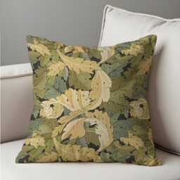 Green & Mustard Leaf Print Cushion Cover, Autumn Botanical Scroll Pattern Pillow Tropical Living Room & Bedroom Decor - thumbnail 2