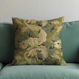 Green & Mustard Leaf Print Cushion Cover, Autumn Botanical Scroll Pattern Pillow Tropical Living Room & Bedroom Decor - thumbnail 3