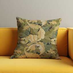 Green & Mustard Leaf Print Cushion Cover, Autumn Botanical Scroll Pattern Pillow Tropical Living Room & Bedroom Decor - thumbnail 4