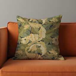 Green & Mustard Leaf Print Cushion Cover, Autumn Botanical Scroll Pattern Pillow Tropical Living Room & Bedroom Decor - thumbnail 1