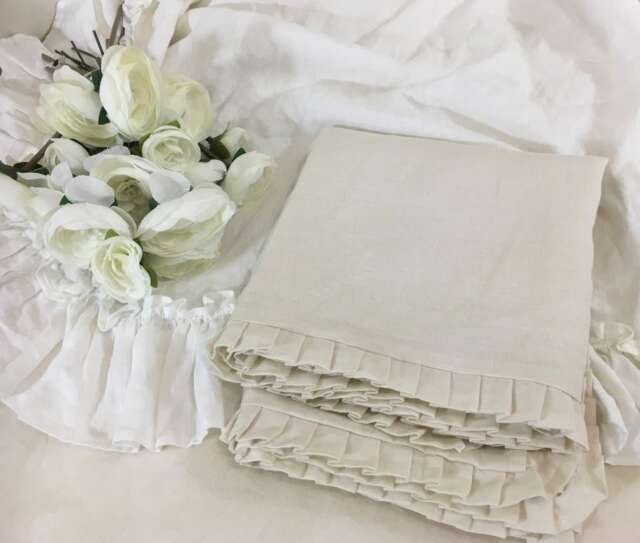 Cream Linen Duvet Cover With Petite Pleated Ruffles All The Way Around - Aesthetic Delightful - image 1