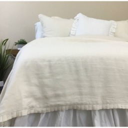 Cream Linen Duvet Cover With Petite Pleated Ruffles All The Way Around - Aesthetic Delightful - thumbnail 3