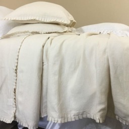 Cream Linen Duvet Cover With Petite Pleated Ruffles All The Way Around - Aesthetic Delightful - thumbnail 2