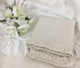 Cream Linen Duvet Cover With Petite Pleated Ruffles All The Way Around - Aesthetic Delightful - thumbnail 1