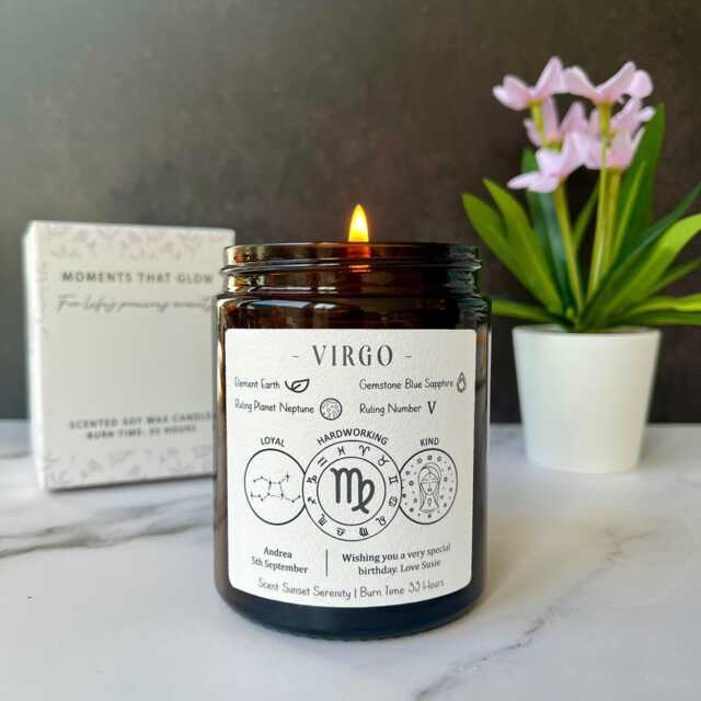 Personalised Virgo Birthday Gift Candle, Star Sign Zodiac Astrology Gift, Customised - image 1