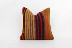 Handwoven Kilim Pillow Cover Turkish Wool, Bohemian Decor - 16x16 - thumbnail 1