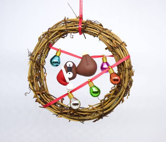 Handmade Sloth Christmas Ornament, Rattan Wreath Tree Decoration - image 1