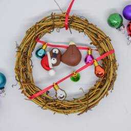 Handmade Sloth Christmas Ornament, Rattan Wreath Tree Decoration - thumbnail 4
