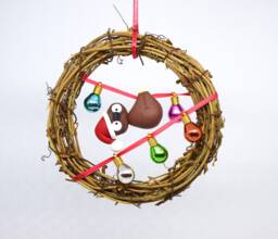 Handmade Sloth Christmas Ornament, Rattan Wreath Tree Decoration - thumbnail 1