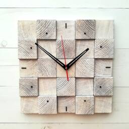 Square Wooden Wall Clock Scandinavian Moss Decor - thumbnail 3