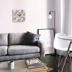 Square Wooden Wall Clock Scandinavian Moss Decor - thumbnail 2