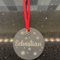Personalised Name Christmas Tree Bauble Decorations Natural Slate Children Pet Loved One - thumbnail 3