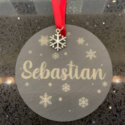 Personalised Name Christmas Tree Bauble Decorations Natural Slate Children Pet Loved One - thumbnail 4