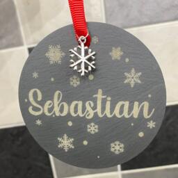 Personalised Name Christmas Tree Bauble Decorations Natural Slate Children Pet Loved One - thumbnail 2