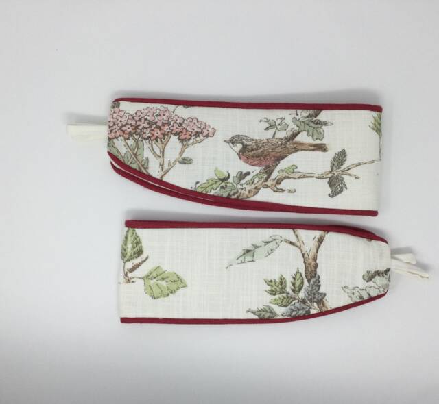 Elderwood Natural Bird Laura Ashley Fabric Handmade Curtain Tie Backs Piped Red - image 1