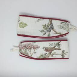Elderwood Natural Bird Laura Ashley Fabric Handmade Curtain Tie Backs Piped Red - thumbnail 2