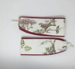 Elderwood Natural Bird Laura Ashley Fabric Handmade Curtain Tie Backs Piped Red - thumbnail 1
