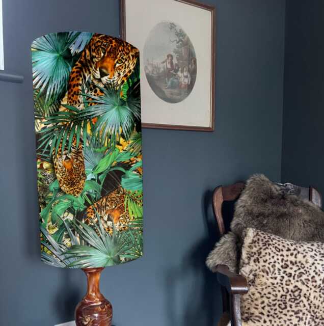 Cheetah Velvet Cylinder Lampshade, Extra Tall Lampshade Cheetah Tropical Jungle Velvet - image 1