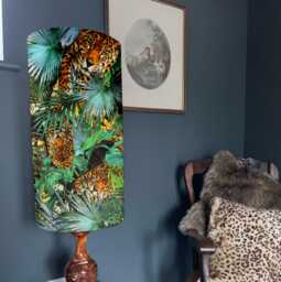 Cheetah Velvet Cylinder Lampshade, Extra Tall Lampshade Cheetah Tropical Jungle Velvet - thumbnail 1
