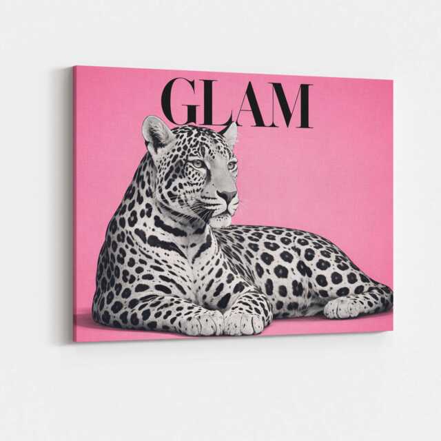 Leopard Glam Canvas Wall Art Animal Print Luxury Chic Fashion Aesthetic Statement Girl Decor Living Room Bedroom Office Hanging Artwork - image 1