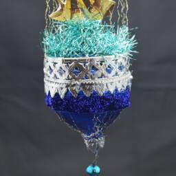 Vintage Christmas Ornament With Dresden Trims, Victorian Die Cuts & Mercury Glass Beads - thumbnail 3