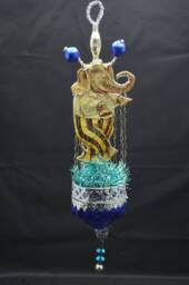 Vintage Christmas Ornament With Dresden Trims, Victorian Die Cuts & Mercury Glass Beads