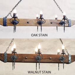 Wood Beam & Wrought Iron Chandelier - Six Light Rustic Ceiling Lights - thumbnail 3