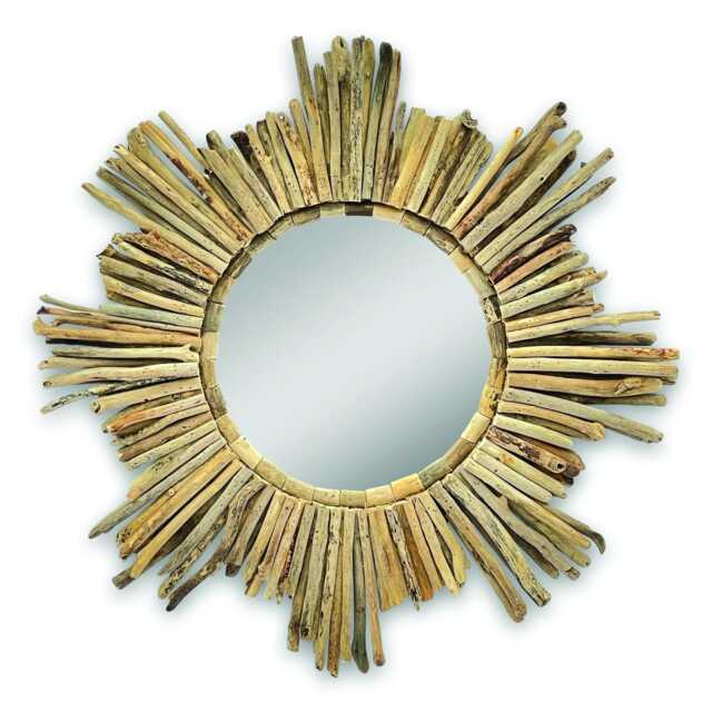 Driftwood Star Mirror Large 80cm, Oversized Teak Root Starburst Wall - image 1