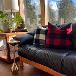 Red Black Buffalo Plaid Pillow Cover Exposed Zipper-Leather Pull 20x20 14x24 Handmade Wool Handcrafted By Misa Housewarming Gift - thumbnail 3