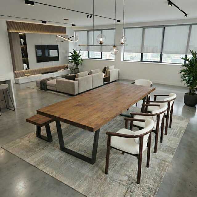 Brigg Dining Table Wooden Rustic Industrial Straight Edge Vf Frame Legs Wood Cotswold - image 1