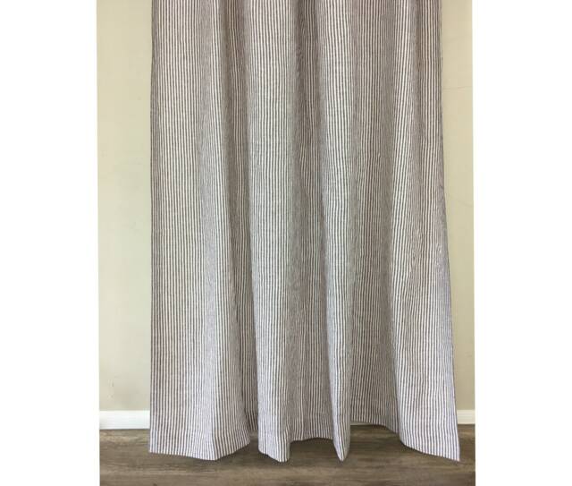 Cocoa Brown & White Striped Linen Shower Curtain - Mildew-Free, 72x72, 72x85, 72x94. Custom Curtain, Stripe - image 1
