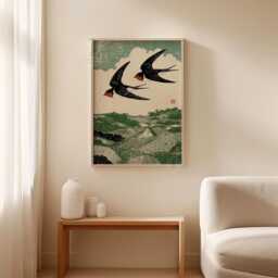 Swallow Bird Poster Print - Vintage Countryside Landscape Wall Art Woodcut Style Nature Illustration - thumbnail 3
