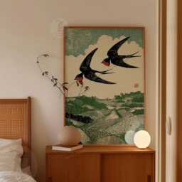 Swallow Bird Poster Print - Vintage Countryside Landscape Wall Art Woodcut Style Nature Illustration - thumbnail 2