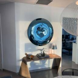 Hand Crafted Blue Convex Wall Mirror Space Age Decor - thumbnail 4