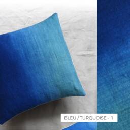 Decorative Square Cushions in Blue Linen Tie-Dye Pattern Boho Style, Plain & Gradient, Natural Indigo Dye, Handmade - thumbnail 3