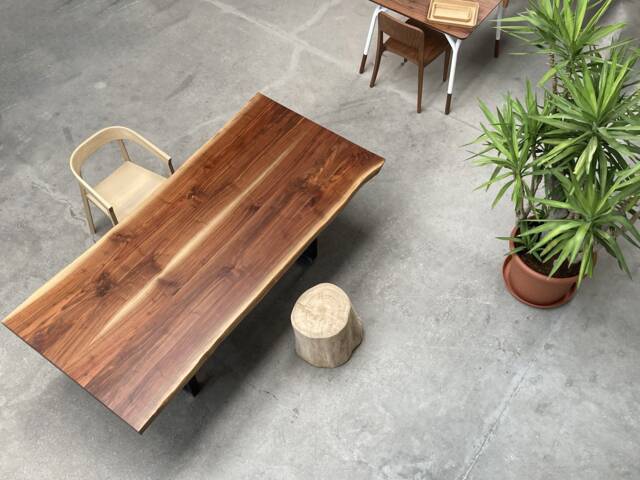 Live Edge American Walnut Dining Table, Steel Base, Industrial Chic - image 1