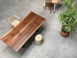 Live Edge American Walnut Dining Table, Steel Base, Industrial Chic