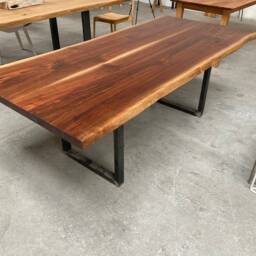 Live Edge American Walnut Dining Table, Steel Base, Industrial Chic - thumbnail 2