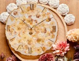 Clock, Wall Clock, Resin Art Grandfather Decoration, Art, Object, Gift, Flowers, Hydrangeas, Eucalyptus - thumbnail 1
