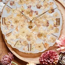 Clock, Wall Clock, Resin Art Grandfather Decoration, Art, Object, Gift, Flowers, Hydrangeas, Eucalyptus - thumbnail 3