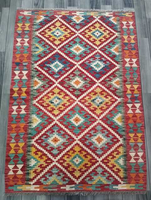 Handmade Afghan Kilim Rug, Multicolour Artisan Persian Turkish Flatweave, Natural Wool, 144x102 cm - image 1