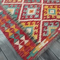 Handmade Afghan Kilim Rug, Multicolour Artisan Persian Turkish Flatweave, Natural Wool, 144x102 cm - thumbnail 3
