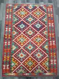 Handmade Afghan Kilim Rug, Multicolour Artisan Persian Turkish Flatweave, Natural Wool, 144x102 cm - thumbnail 1