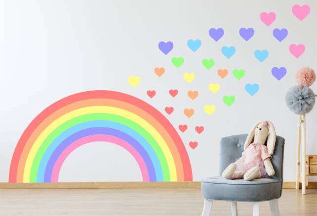 Pastel Rainbow & Hearts Wall Stickers Decal Nursery Decor - image 1