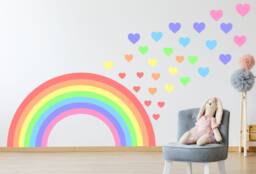 Pastel Rainbow & Hearts Wall Stickers Decal Nursery Decor - thumbnail 1