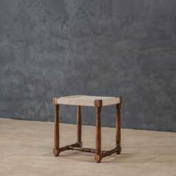 Reclaimed Wood Woven Stool Hand-Carved Accent Table - thumbnail 3
