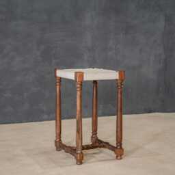 Reclaimed Wood Woven Stool Hand-Carved Accent Table - thumbnail 2