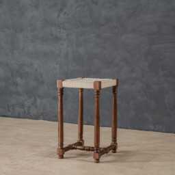 Reclaimed Wood Woven Stool Hand-Carved Accent Table