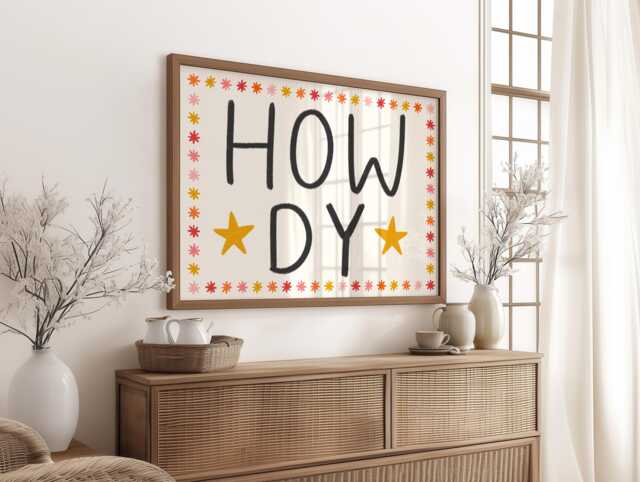 Black Howdy Yall Landscape Trendy Wall Art Print - Aesthetic Retro Hallway Art, Howdy Print, Wall Yall Rodeo Print - image 1